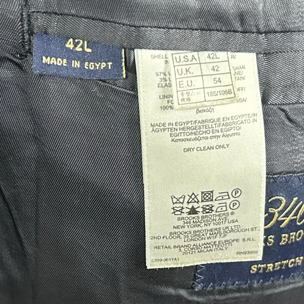 Brooks Brothers 346 42L Stretch Sport Coat Wool blend Navy Blue Two Button - Picture 4 of 8